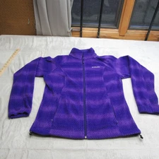 Columbia Jacket Women Large Purple Stripe Vibrant Pockets SOFT Fleece Full Zip