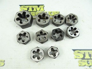 LOT OF 10 ASSORTED HSS HEX DIES M10 X 2.0 TO 3/4" 10NC