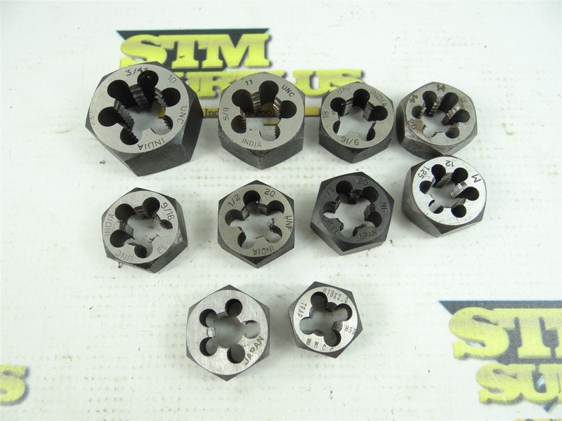 LOT OF 10 ASSORTED HSS HEX DIES M10 X 2.0 TO 3/4"-10NC 