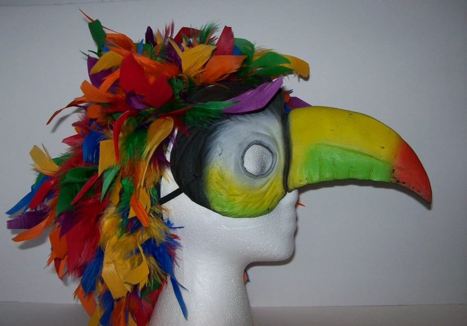Macaw Parrot Bird Costume Mask and Feather Head Wig - Image 2 of 4