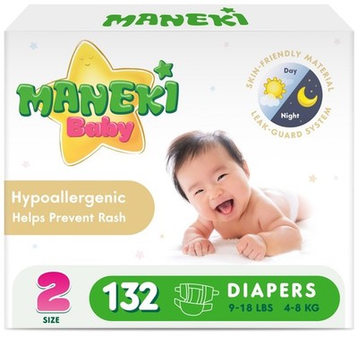 MANEKI Baby Disposable Diapers, Absorbent Breathable, Size 2 (9 18 lb) 132 Count
