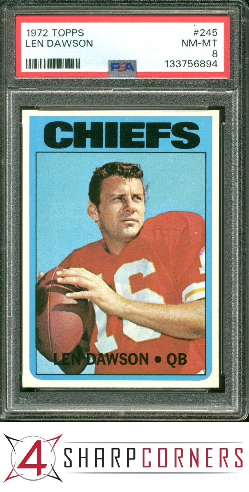 1972 TOPPS #245 LEN DAWSON CHIEFS HOF PSA 8