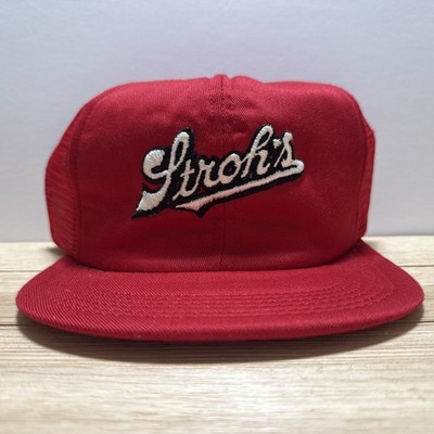Vintage Strohs Beer Trucker Hat Snapback Red Mesh Cap Summer Party Hat USA Made