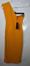 PrettyLittleThing Womens Size 10 One Shoulder Draped Mini Dress Deep Yellow New