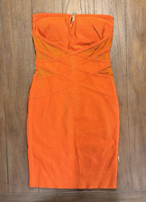 Fashion Nova Orange Strapless Bandage Bodycon Mini Dress Mesh Stretch M BD064