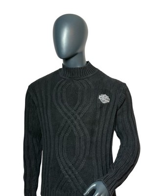 Vintage Harley-Davidson Strickpullover Schwarz, Cable Knit, Biker Sweater Size M