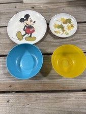 Vintage Mickey Mouse Plate  Leaf Dish  Color Plastic Bowls Lot USA Made