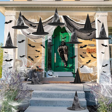 48 Pieces Halloween Decorations Includes 12 Pcs Cosplay Costume Witch Hat 32 Pcs