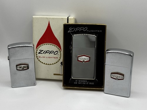 ZIPPO TEXACO EMBLEM POLISHED CHROME SLIM LIGHTERS Lot of 3 1967 1972 1976