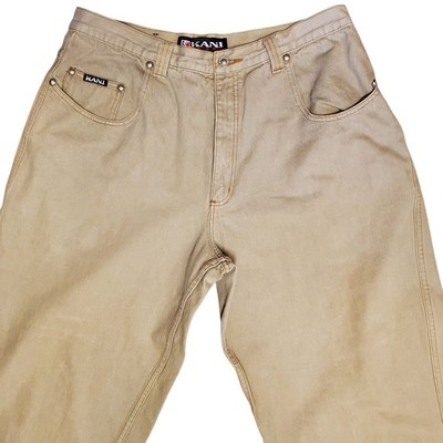 Karl Kani Mens Denim Jeans Vintage 38 x 30.5'' Tan Khaki 90s Y2K Embroidered Logo