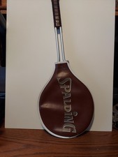 Spalding 4 1/2 M Tennis Racquet Smasher Aluminum Leather Grip Vintage Cover