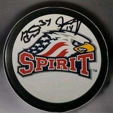 Mike Brown & Jesse Jenish DUAL SIGNED SAGINAW SPIRIT VINTAGE OHL PUCK 