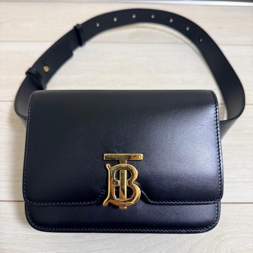 BURBERRY TB Logo Leather Belt Bag Black