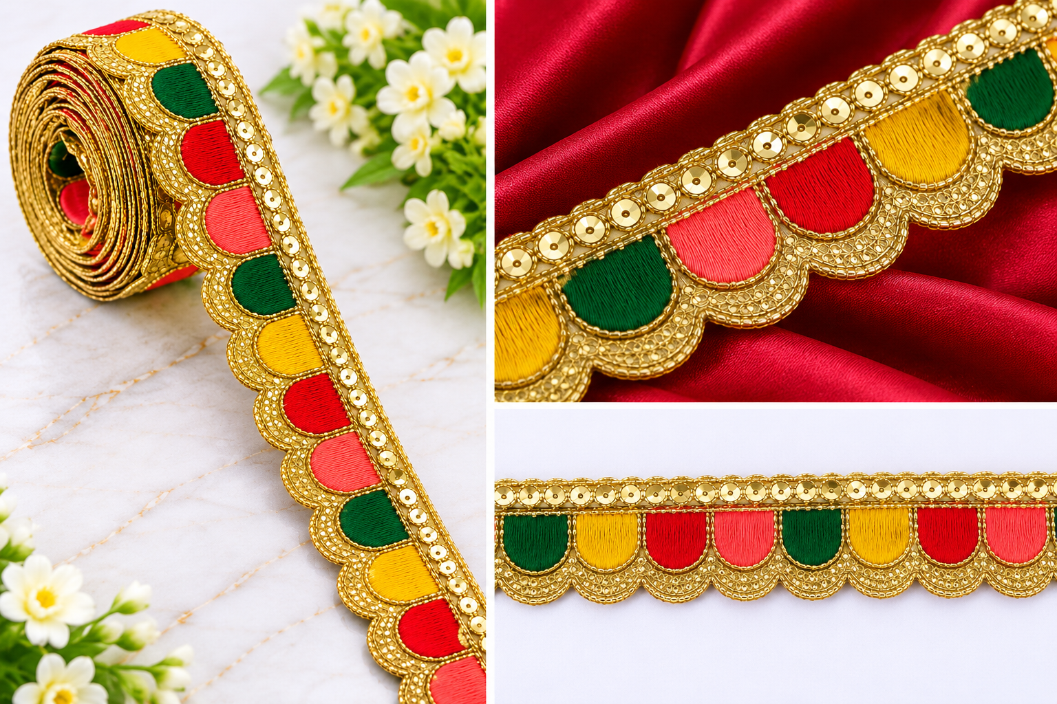 1 Inch Multicolor Gold Lace Trim Border | Indian Ethnic Embroidered ...