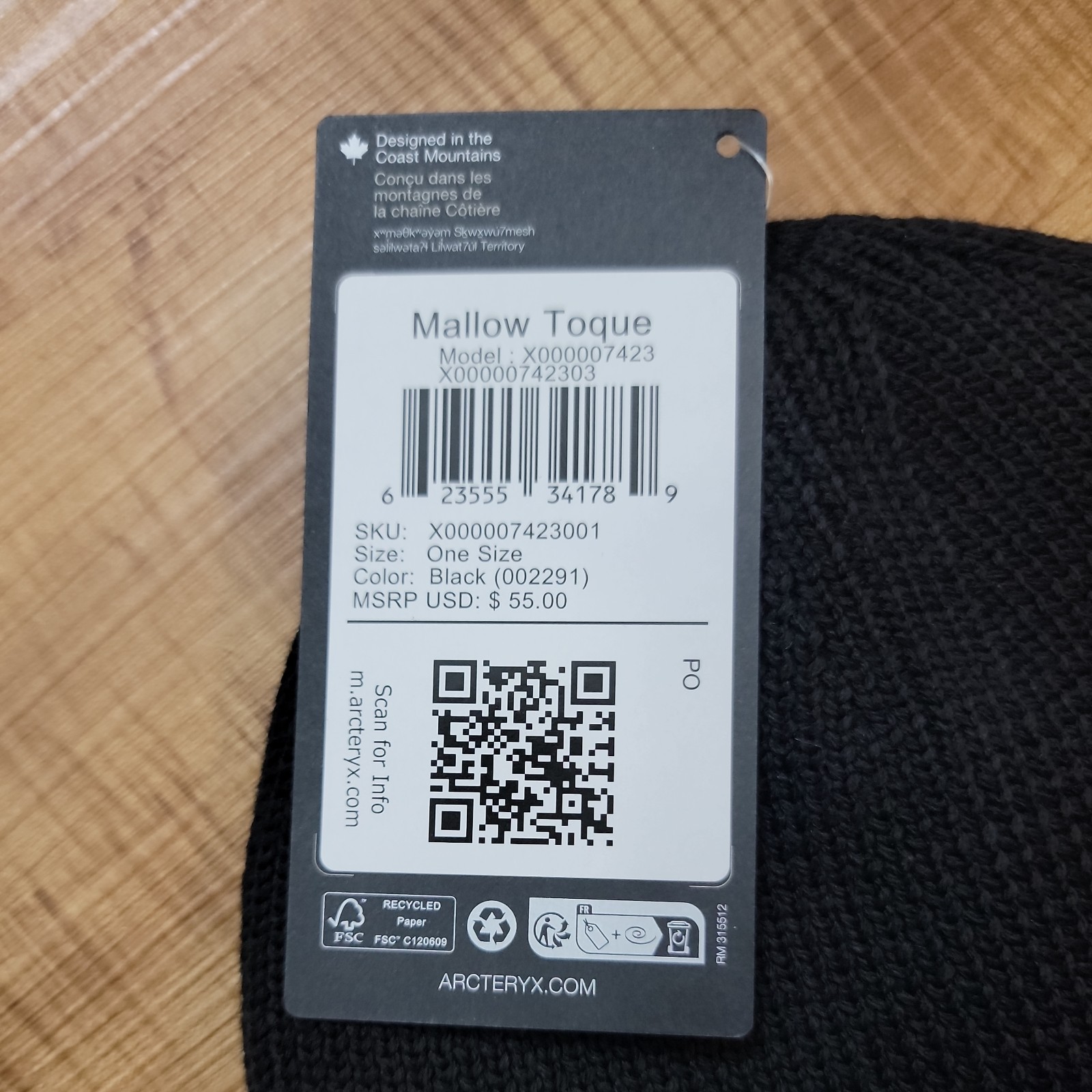 Arc'teryx Mallow Toque Beanie NUOVO con etichette berretto in maglia nero 1 sinistro!