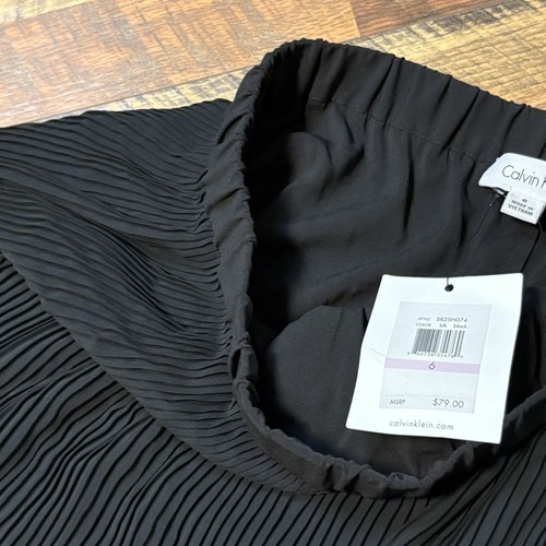 Falda plisada Calvin Klein para mujer 6 negra cintura elástica gasa fluida nueva con etiquetas - Imagen 9 de 15