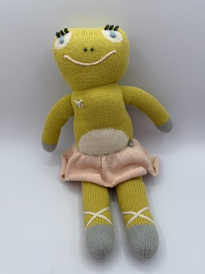 Blabla Lilipop Frog 16'' Plush Doll Yellow Green Ballerina Hand Knit Skirt Dress