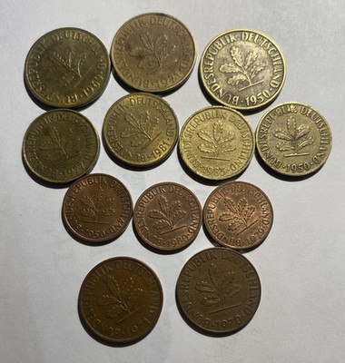 12 PCs. Germany Coins,10 Pfennig,5 Pfennig, 2 Pfennig & 1 Pfennig 