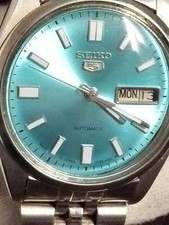 Faulty - Vintage Seiko 5 Auto Men's Day/Date Sky Blue Dial Wristwatch 7009 Japan