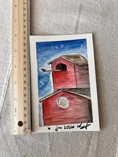 ACEO Original - Barn - Mixed Media Painting 4 x 6 inches - By Iris 