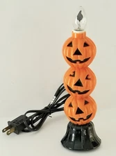 Stacked Jack O Lantern Blow Mold Candolier Flickering Light Halloween Pumpkin 9"