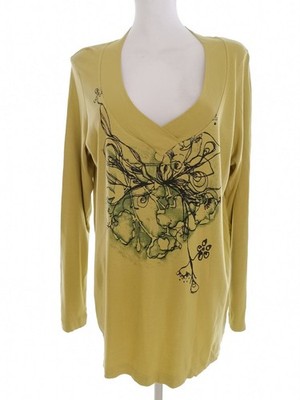 ZIZZI Damen Bluse Gr. S Grün Baumwolle 100% Langer Ärmel Logo V-Ausschnitt