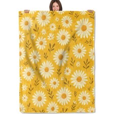 Cheerful Daisy Blanket Soft Lightweight Flannel Throw Cozy Decor 50x60 Inch