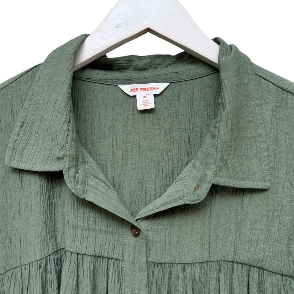 Blusa boho verde rayón manga corta JOE FRESH para mujer talla grande 3X fluida Foto 4 de 4