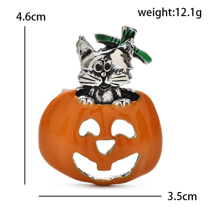 Vintage Cat Pumpkin Brooch Halloween Enamel Pin Cute Animal Jewelry Gift Unisex
