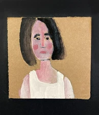 Original Portrait Painting Naive Primitive Woman Mini Folk Wall Art Miz Katie