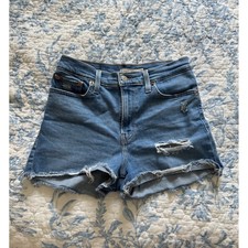 Levis Womens High Rise Distressed Denim Shorts Blue Size 28 72878-0021 Raw Hem