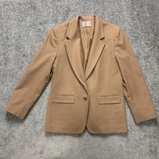 Vtg Pendleton Virgin Wool Tan Blazer Women s Size Petite 8 USA