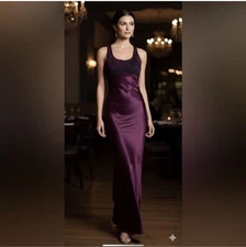 Vintage 90s Cache Satin Corset Lace Up Back Maxi Gown 3/4