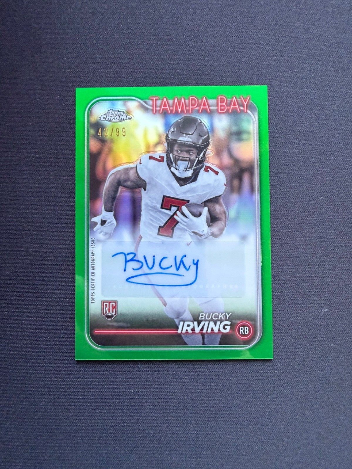 Bucky Irving RC 2024 Topps Chrome Green Refractor Auto /99 Tampa Bay Buccaneers