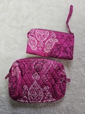 Set Of Vera Bradley Pink Paisley Wristlet  Cosmetic Bag