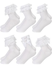 6 Pairs Womens Ruffle Ankle Socks Lace Frilly Cute Breathable Thin Cool Casua...