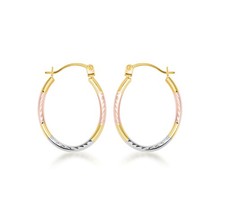 14K Tri-Color Gold Diamond Cut Huggie Hoop Earrings