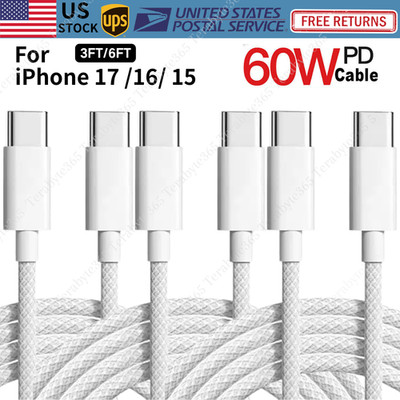 60W Type C To USB C Cable Fast Charger for iPhone 17 16 15 iPad Air Pro Mini Lot