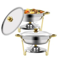 2/4 Pack Chafing Dish Set Round Food Warmer 5L Gold Chafers for party weeding