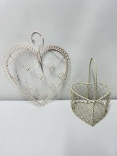 Vintage Wire Heart Memo Board & Basket Set Shabby Chic Photo Card Holder Decor