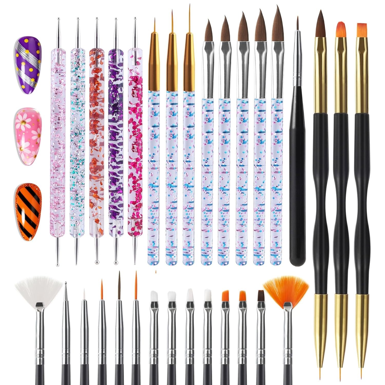Artdone 31pcs Nail Art Brushes, Tool Set, Dotting Tools, Dust 