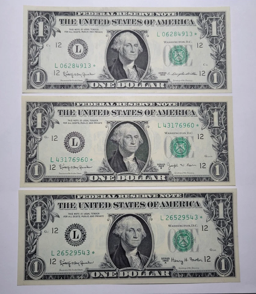 1963 A+B SanFran Fed Res $1 STAR Replacement Notes ~ Gem/Ch Uncirculated ~3 Pcs - Image 2 of 4