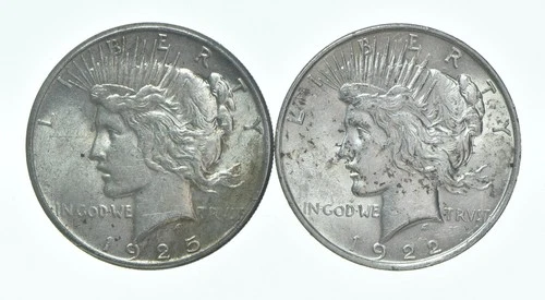 1925 & 1922 Peace Silver Dollar $1 Bullion Collection Lot *149