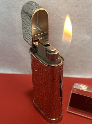 Overhauled Cartier Gas lighter Silver Godron 2C without box
