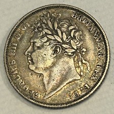 1825 George IIII Silver Shilling Coin, Rare Laureate Bust