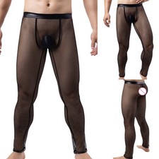 Herren Netz transparent Netz Lounge Hose durchsichtig Leggings schwarz Stretch Stoff