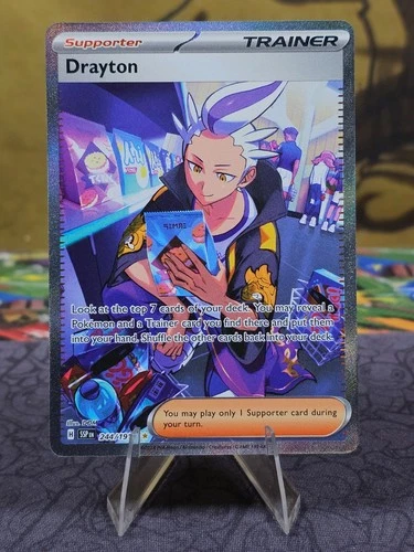Pokémon TCG Drayton 244/191 Sv08: Surging Sparks SIR Holo Trainer Card NM