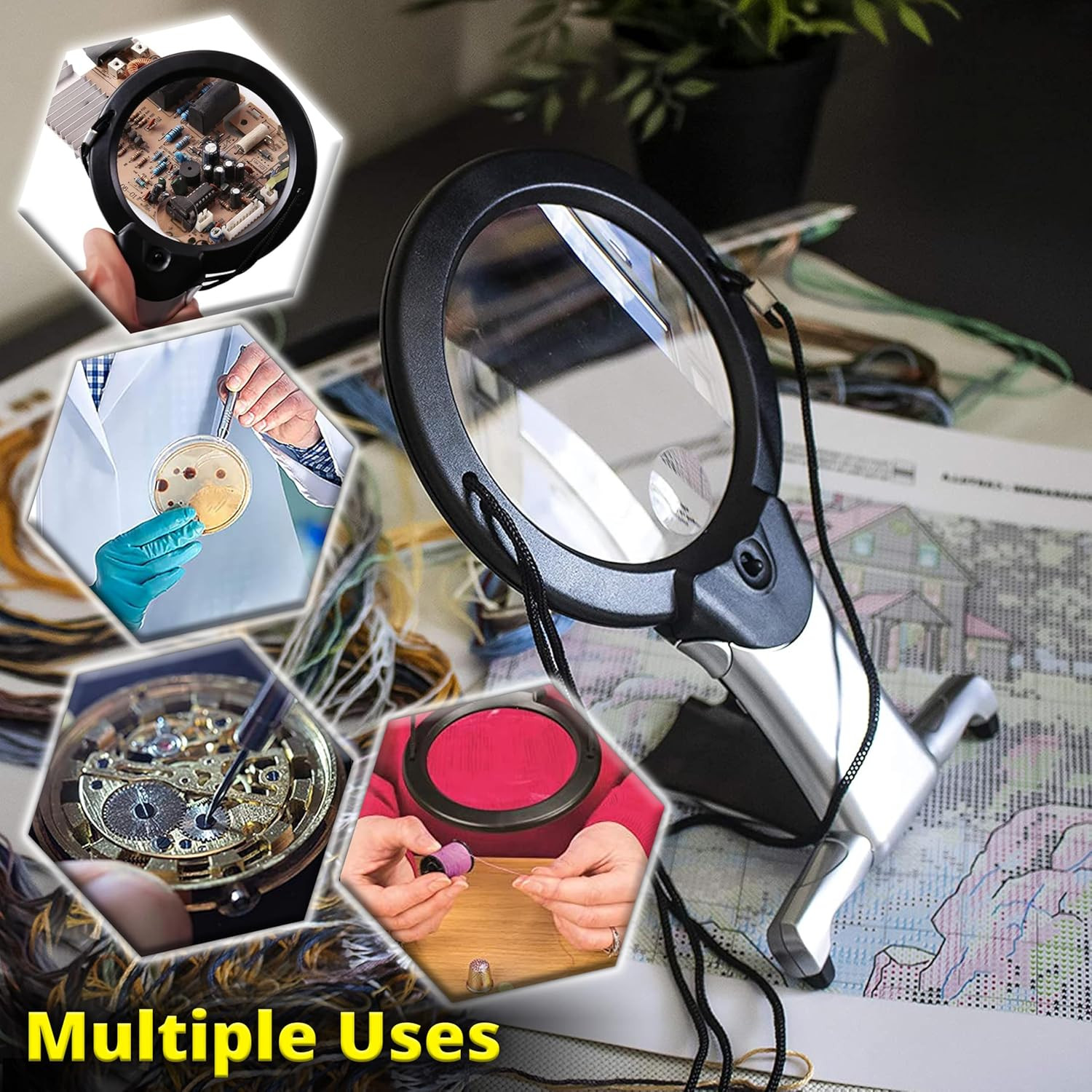 ARSUK Neck and Desk Magnifier – Lightweight Magnifying Glass for Reading, Sewing