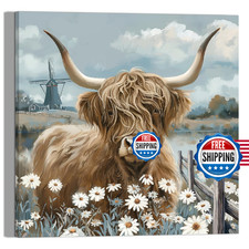 YUEYARIT Farmhouse Highland Cow Wall Decor in Neutral colour: Rustic Cow and Chr