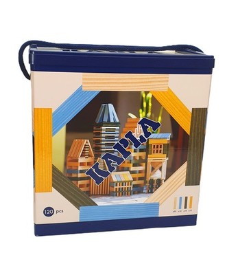 KAPLA Holzplättchen Baukasten mit 120 Plättchen Hellblau Gelb Grün Natur 2+ NEU